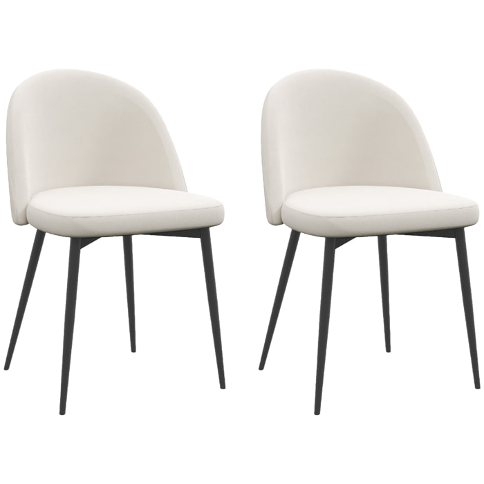 Chaises de visiteur design scandinave - lot de 2 chaises - pieds effilés métal noir - assise dossier ergonomique velours crème