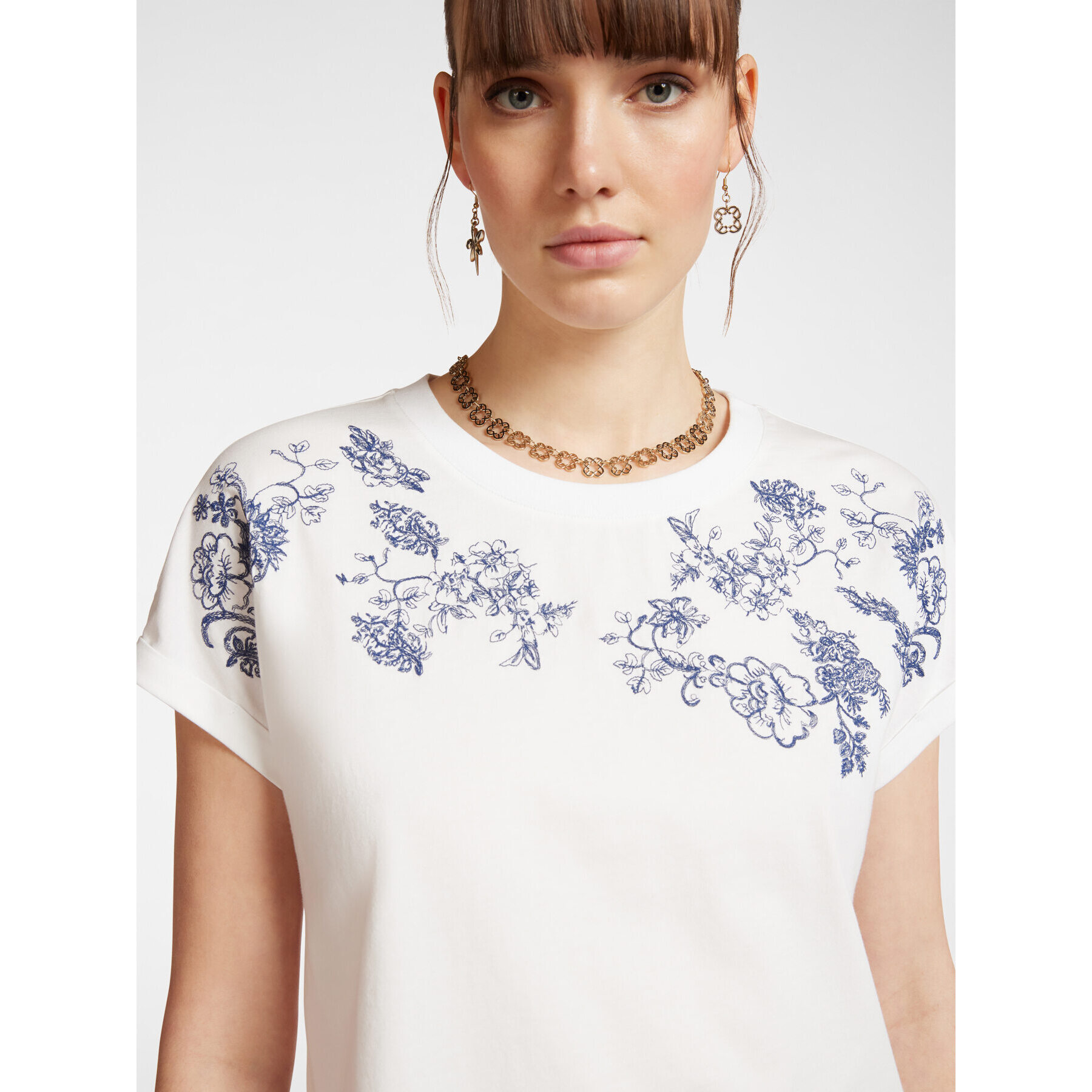 Elena Mirò - T-shirt con ricamo floreale - Bianco