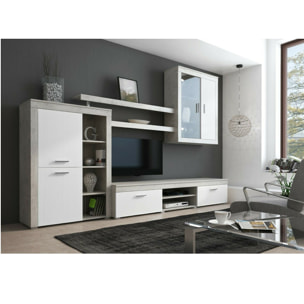 Parete Attrezzata Da Soggiorno Salotto Moderna Con Ante Mensole Vani A Giorno Vetrinetta Mobile TV Design Moderno 293x193x50 Cm Bianco Grigio Cemento