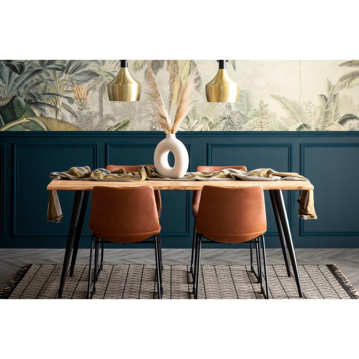 Table à manger rectangulaire industrielle en bois massif et métal noir L175 cm EDGE