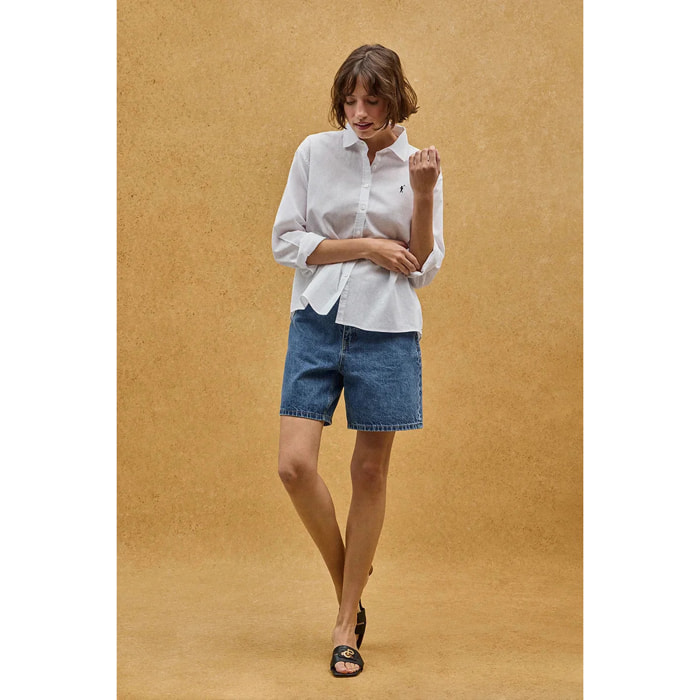 Camicia cotolino bianca dal fit ampio e ricamo Rigby Go