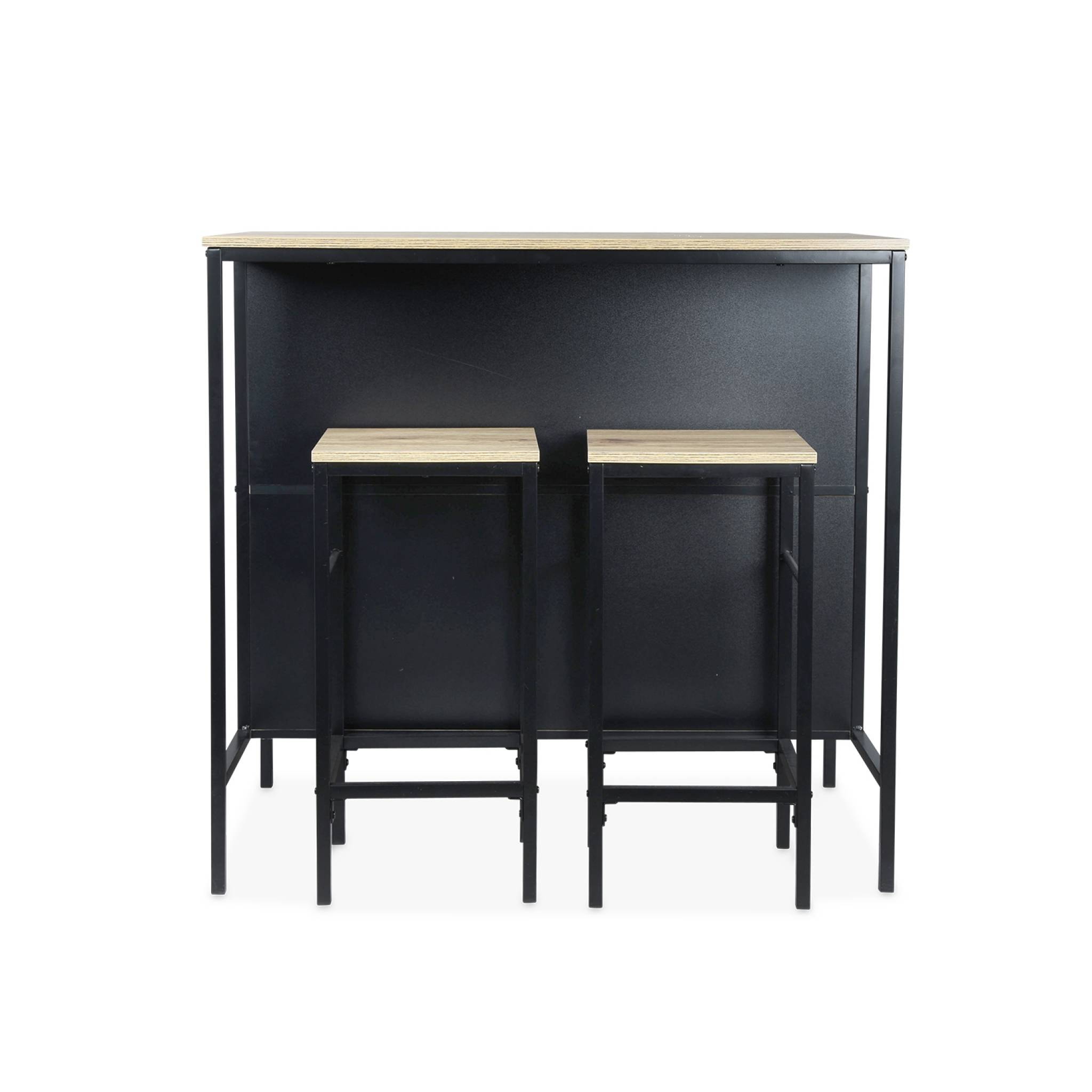 Table haute deux tabourets et deux étagères décor bois et métal. loft. L 100 x P 60 x H 95cm