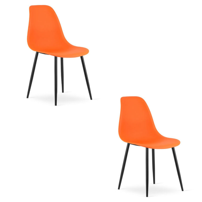 Set di 2 sedie moderne WAT arancioni con gambe nere