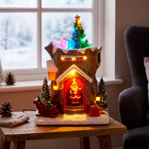 Cabaña de papá noel con luces led, movimiento y música, usb o pilas 18,5x17x25,5 cm