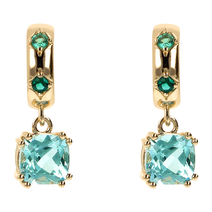 Orecchini Pendenti Étoile Golden con Prisma Gem Verdi Taglio a Cuscino