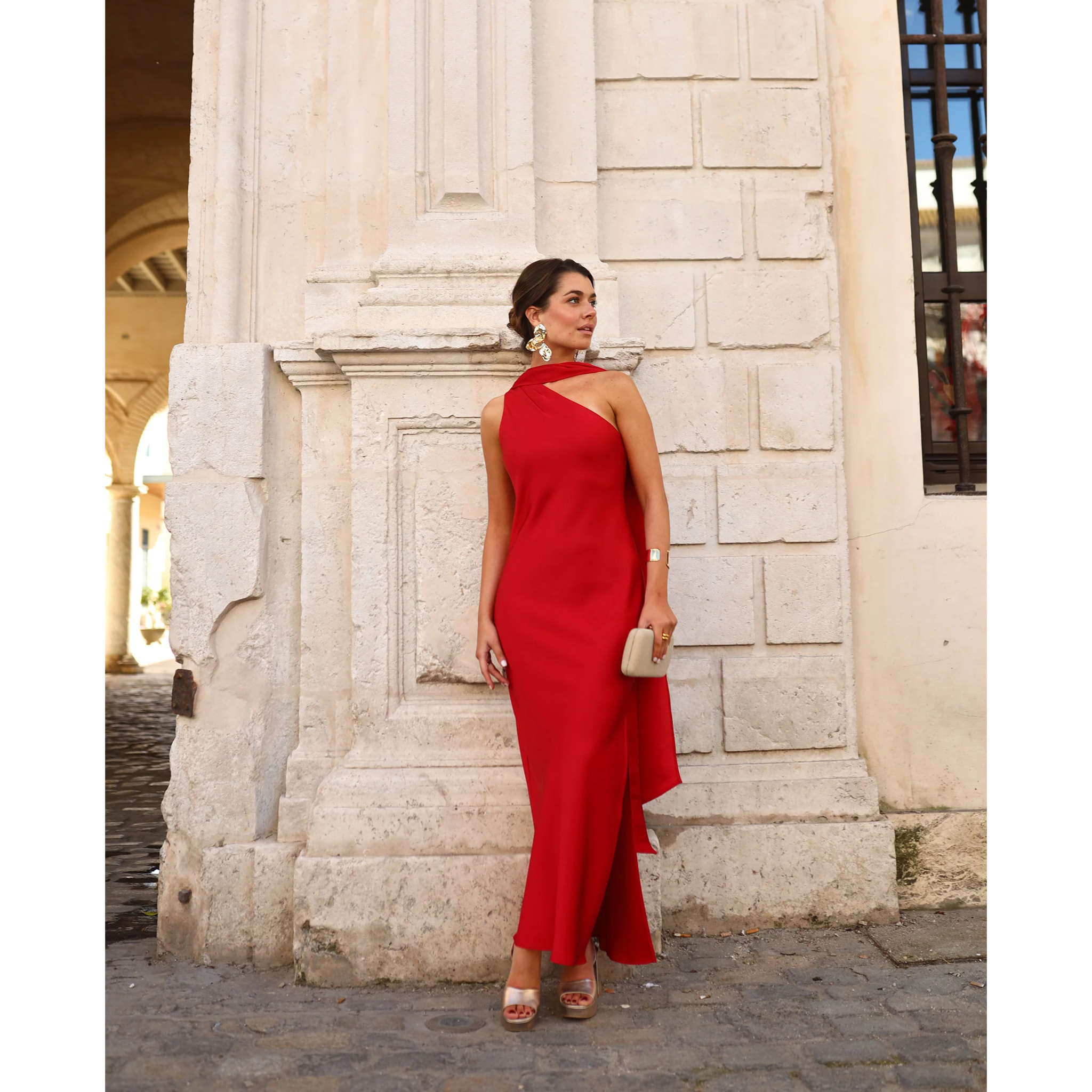 Vestido midi asimétrico con lazada