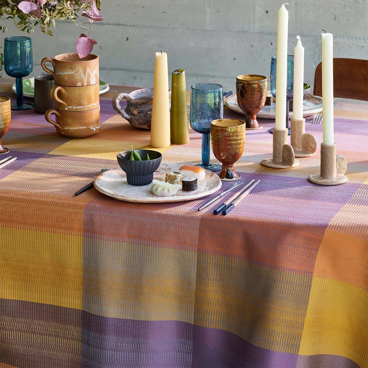 Set pur coton enduit motif jacquard Mille ecossais velvet
