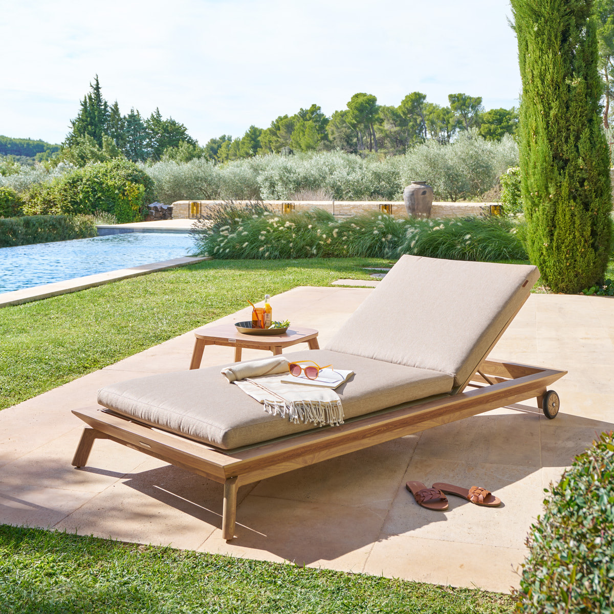 Lit de piscine "Manissa" beige aluminium et polyester