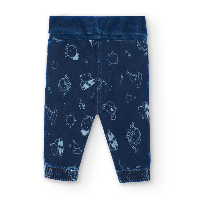 PantalÃ³n denim niÃ±o reciÃ©n nacido estampado, azul marino