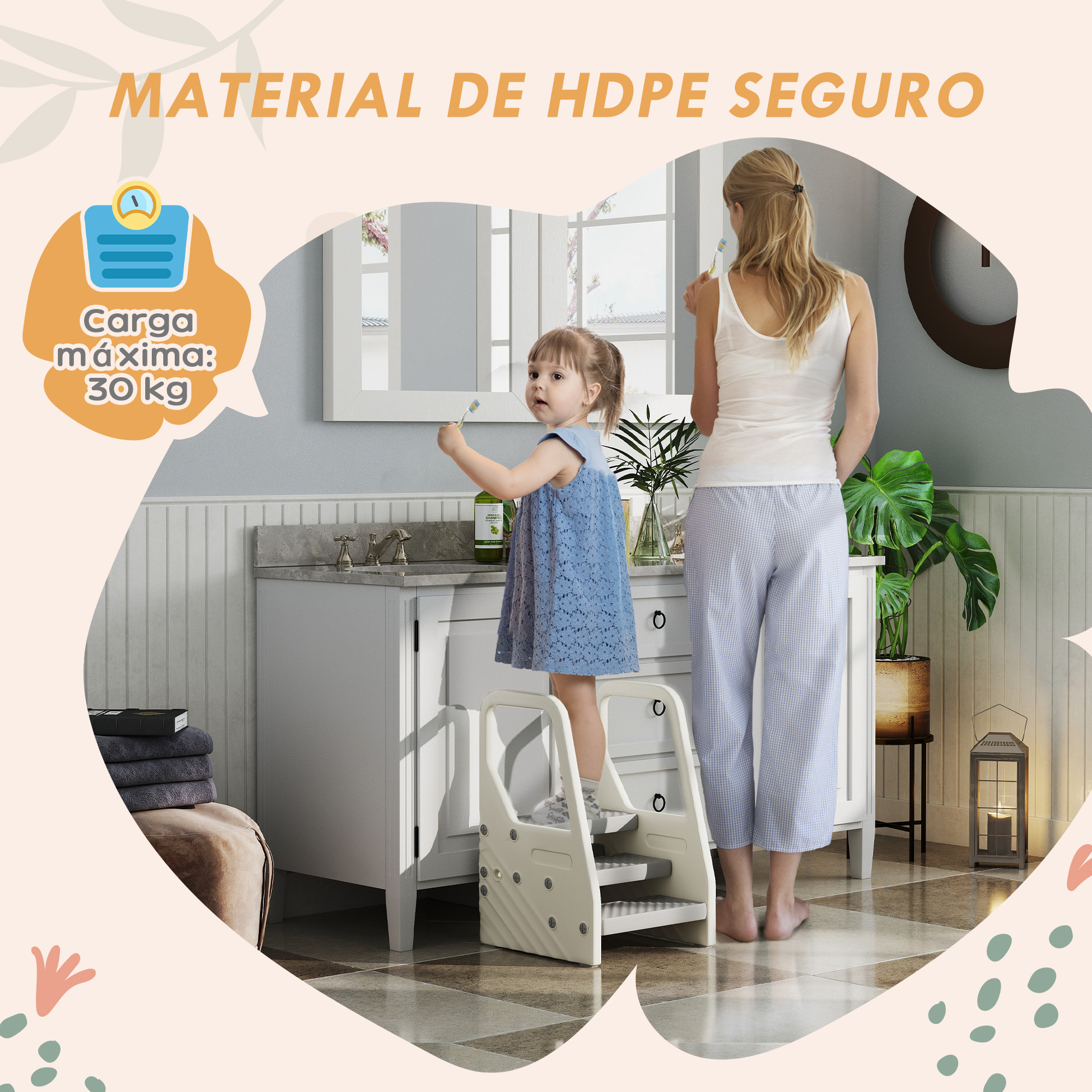 Taburete para Niños Ajustable de 2 a 3 Peldaños, Torre de Aprendizaje, Escalera para Niños de 2-5 Años, Superficie Antideslizante, para Baño, Cocina, Librería, Dormitorio, Gris