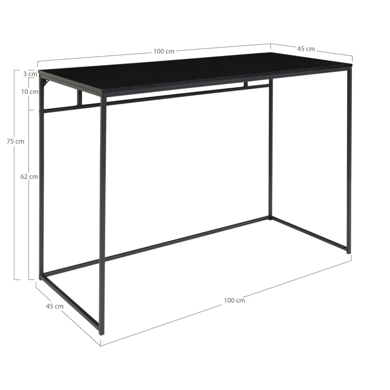 Scrivania Vita in nero con struttura in acciaio, 100×45×75 cm