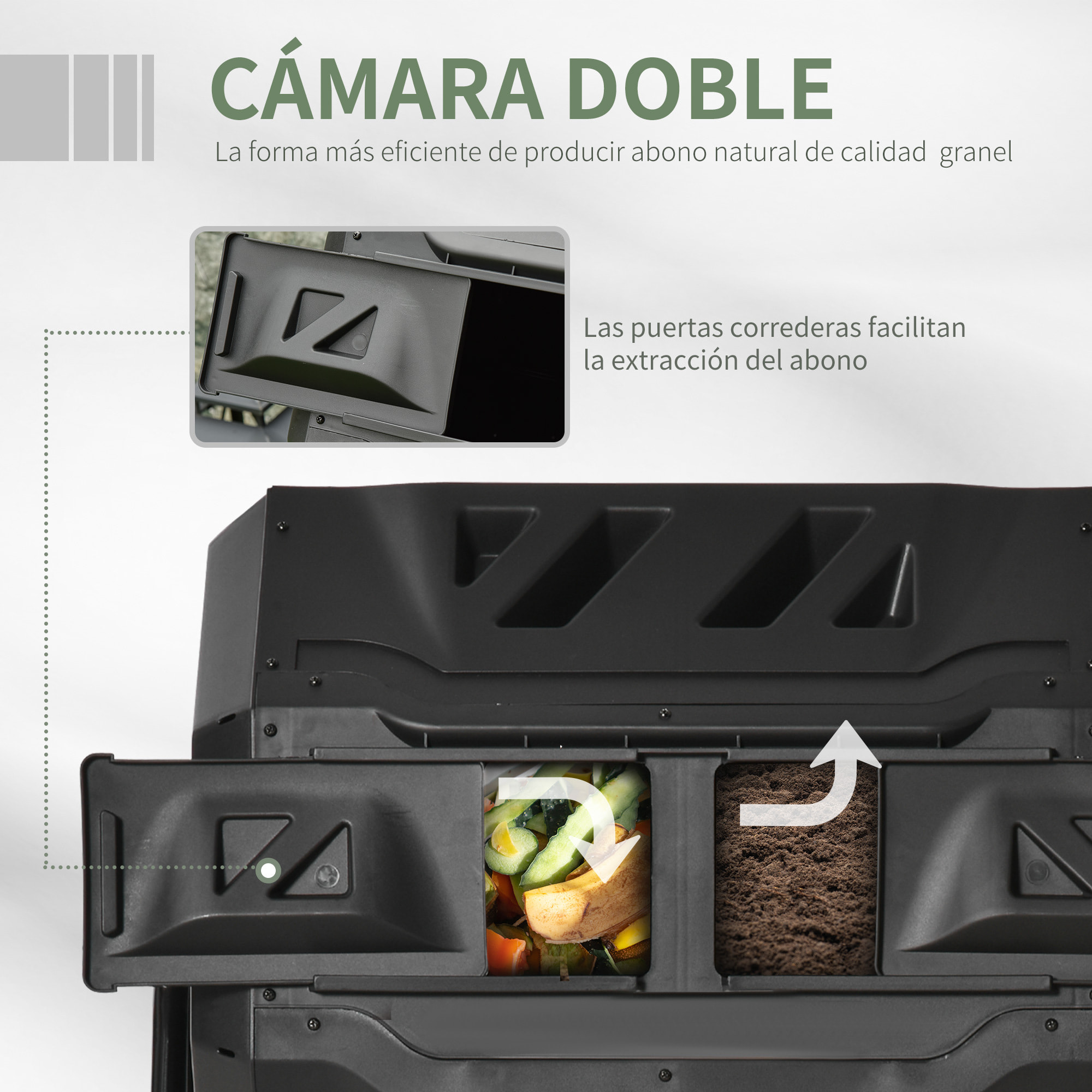 Compostador de Tambor Giratorio con Capacidad 160 litros de Doble Cámara y Ventilación Marco de Acero para Residuos Orgánicos de Jardín 71x64x96cm Negro