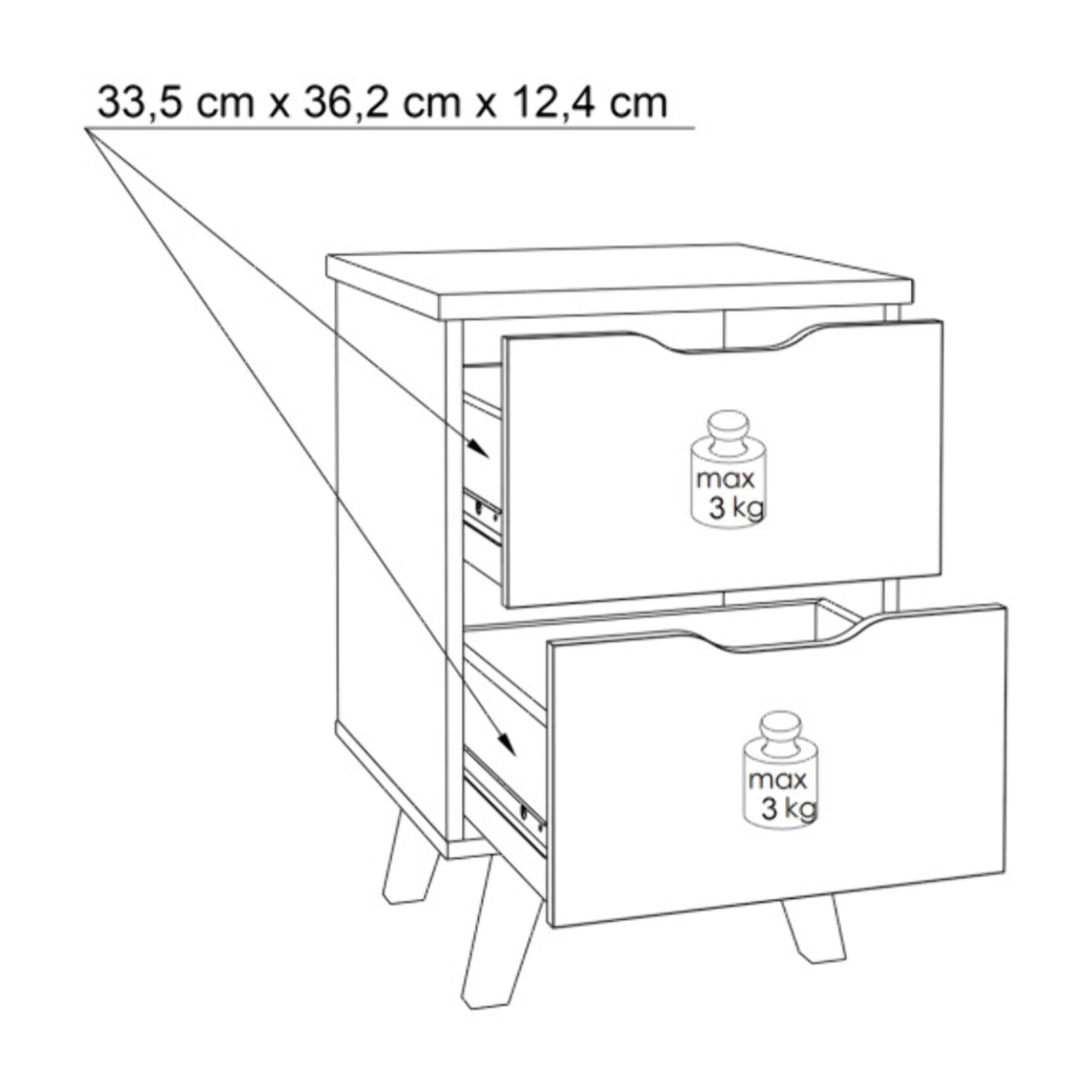 Table de chevet 2 tiroirs bois effet chêne naturel et blanc mat - WANDA
