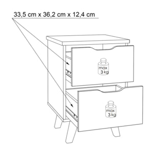 Table de chevet 2 tiroirs bois effet chêne naturel et blanc mat - WANDA