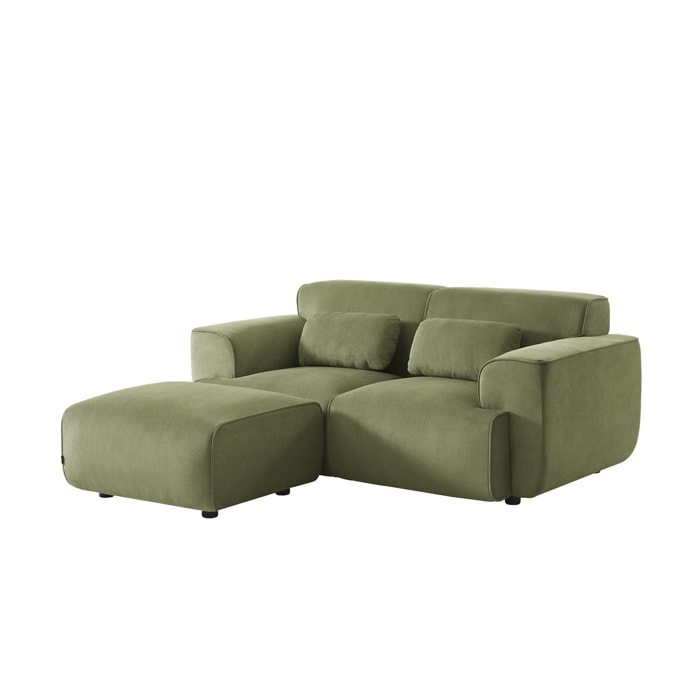 Pouf. module pour canapé. repose-pieds pour canapé 2 places en velours côtelé vert. L 76 x P 70 x H 41cm - Wallas
