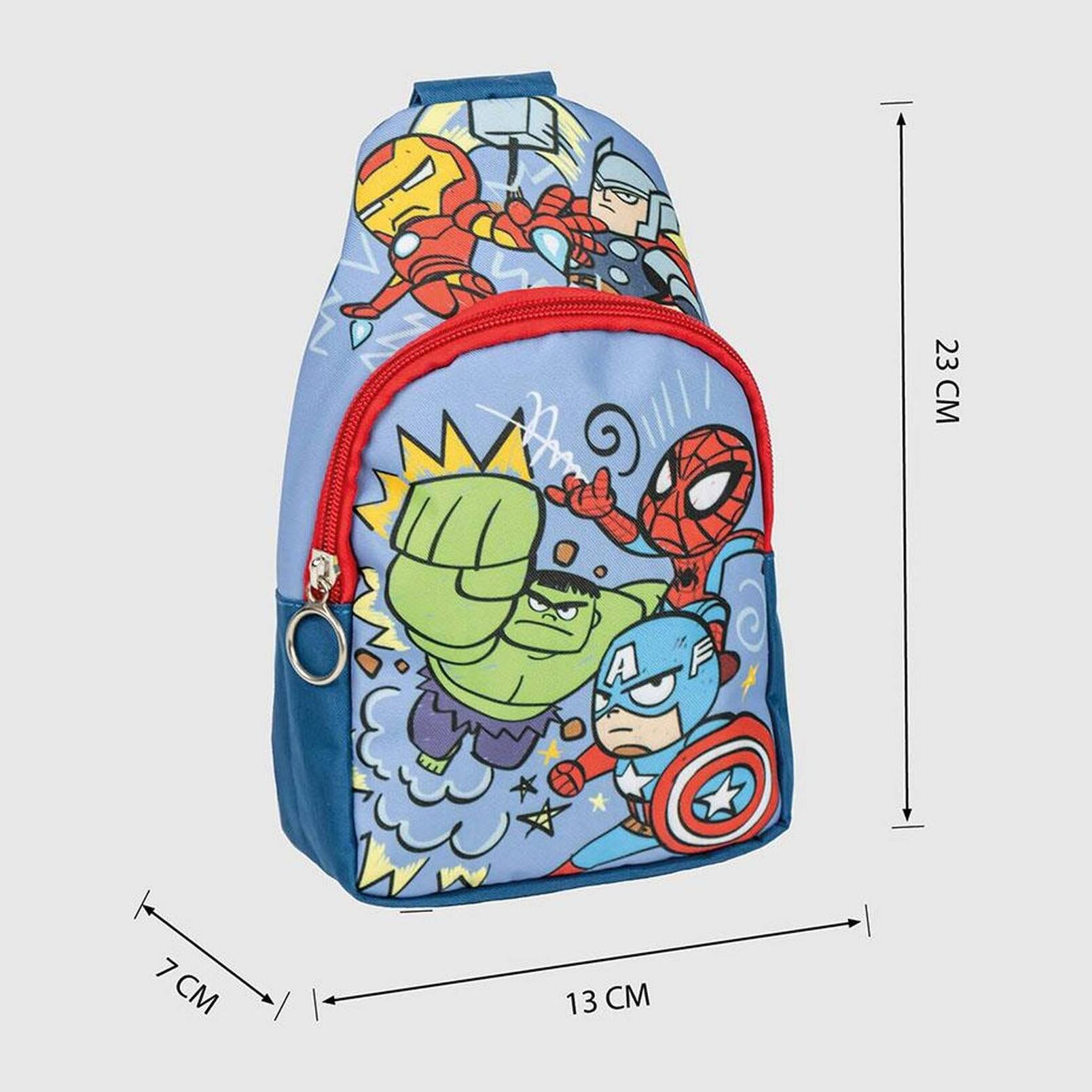 Mochila bandolera de spiderman - color azul - 13x23x7cm - fabricada en poliéster - bandolera infantil con asas ajustables - compartimento principal