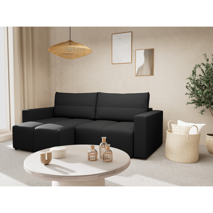 Daryl - canapé d'angle réversible 4 places convertible avec coffre en tissu texturé - Noir
