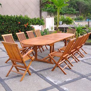 NARRA Table de jardin ovale 8 chaises et 2 fauteuils en teck huilé