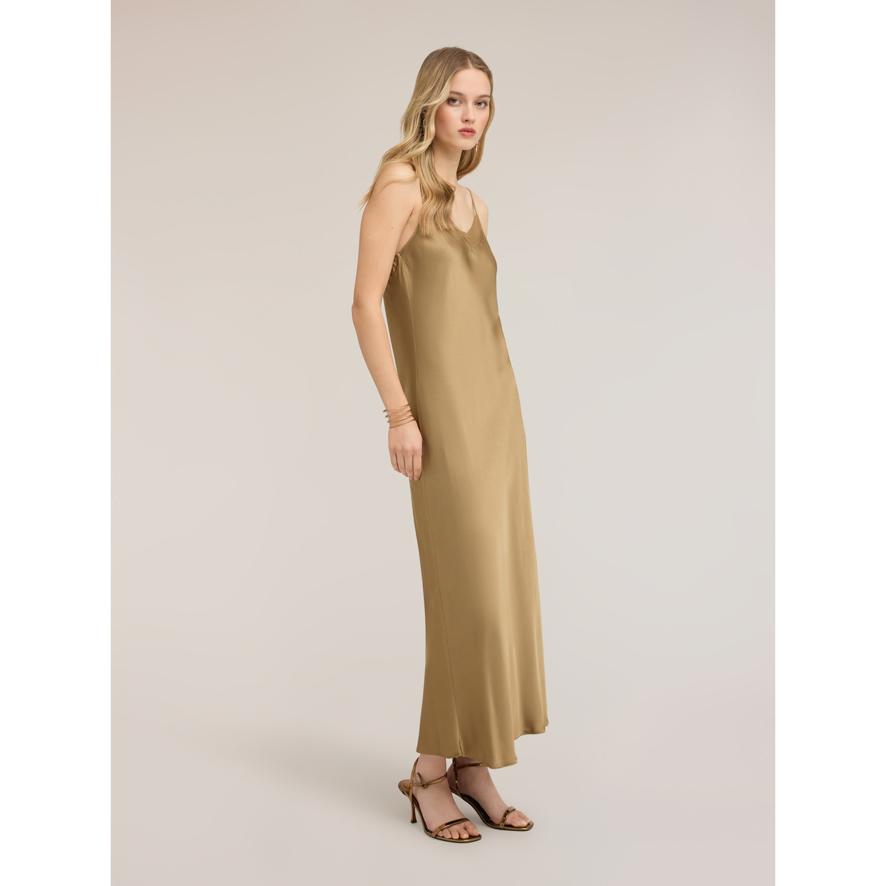 Motivi - Vestito lungo lingerie in raso - Verde militare