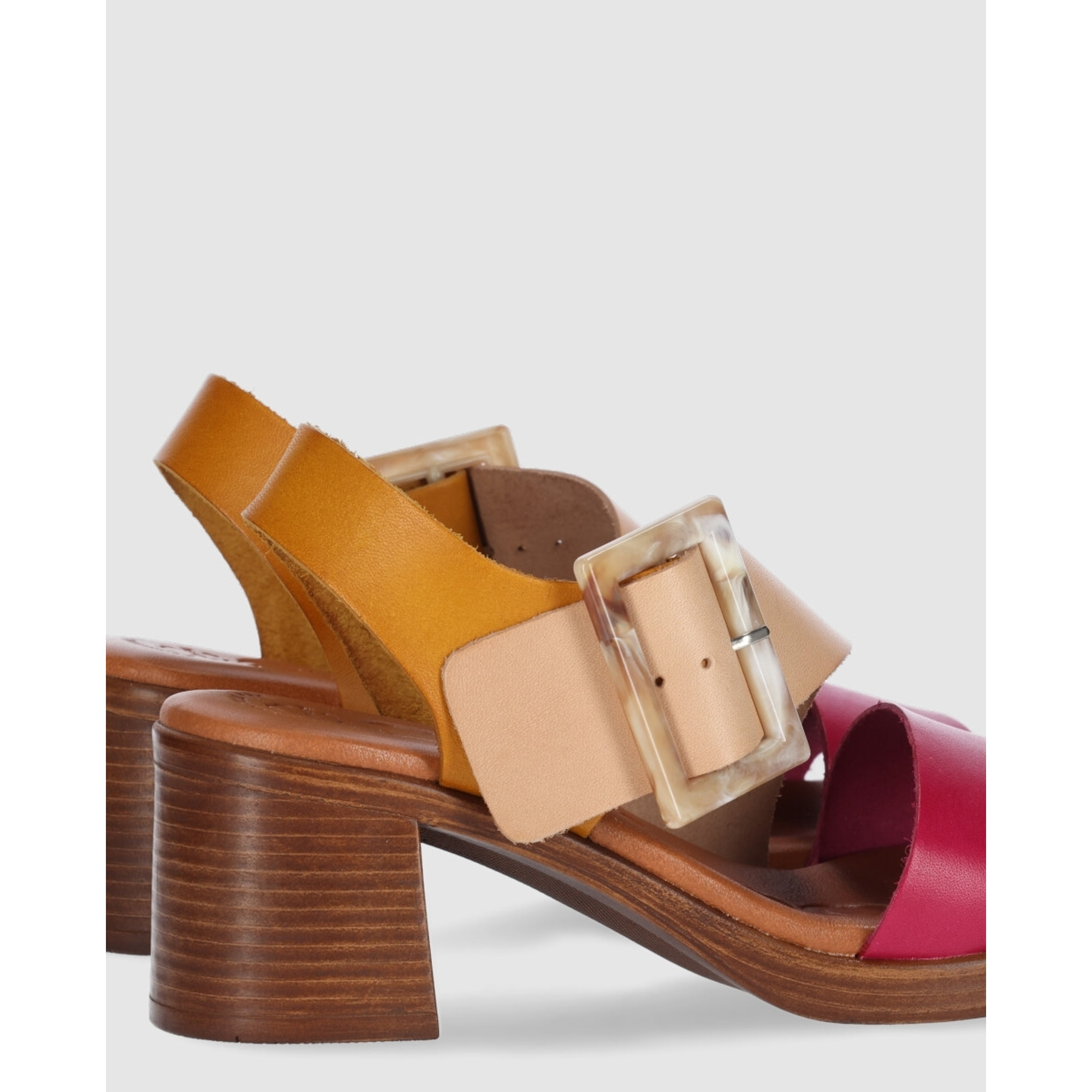 Sandalias de Piel - Multi-Mostaza - Tacón: 5 cm