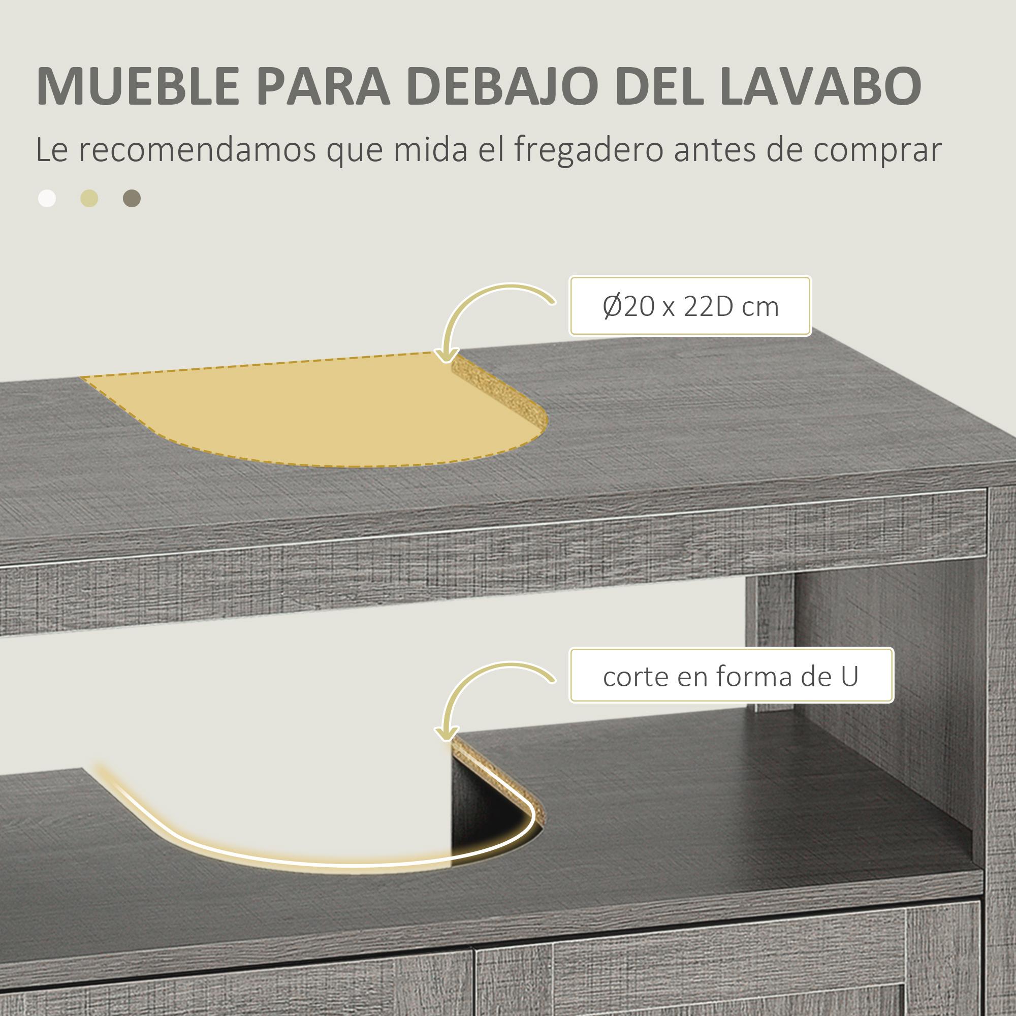 Mueble para Debajo del Lavabo Armario de Suelo para Baño de Madera con 2 Puertas y Estante Abierto Estilo Moderno 60x30x60 cm Gris