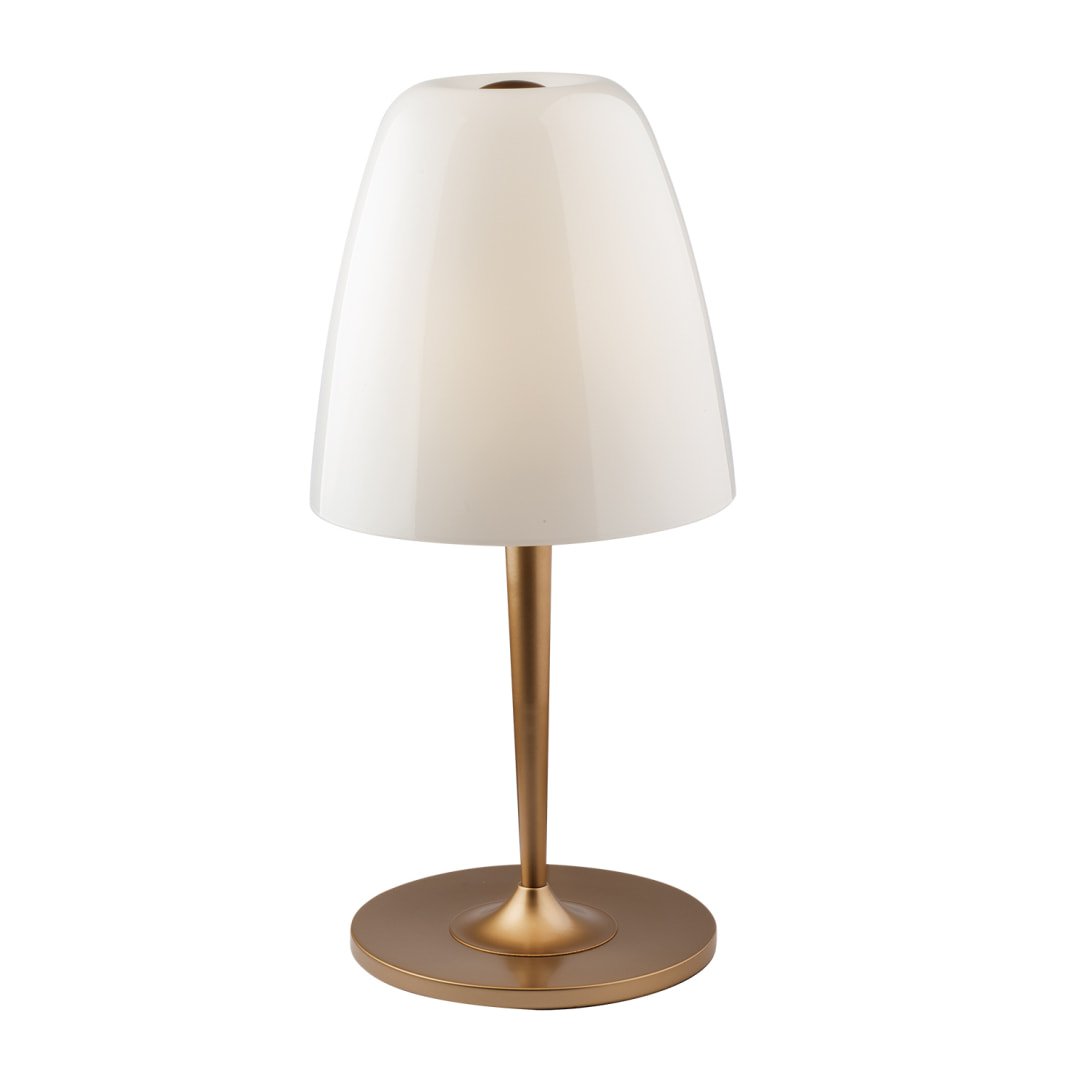 Lampada da tavolo ARES in metallo oro e diffusore in vetro bianco 56x28 cm.