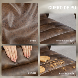 Butaca de Salón, Tapizado en PU, Sillón Lectura con Marco de Madera Maciza, Asiento Acolchado, Asiento Amplio, Butaca para Sala de Estar, Dormitorio, Marrón