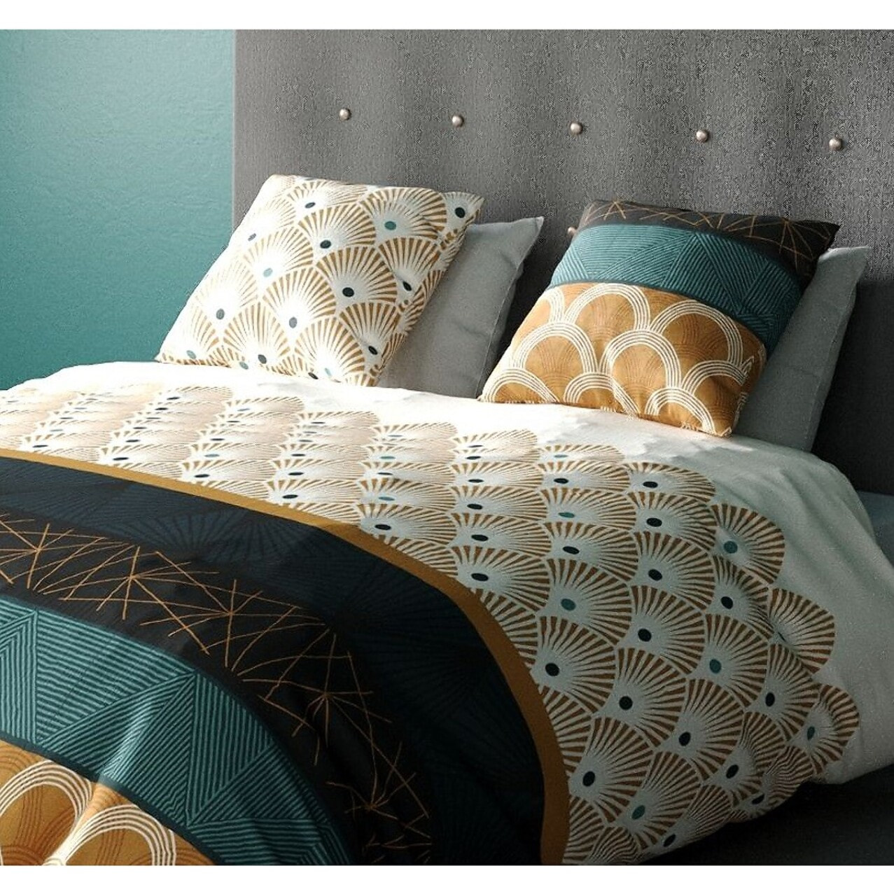 Parure housse de couette coton dore