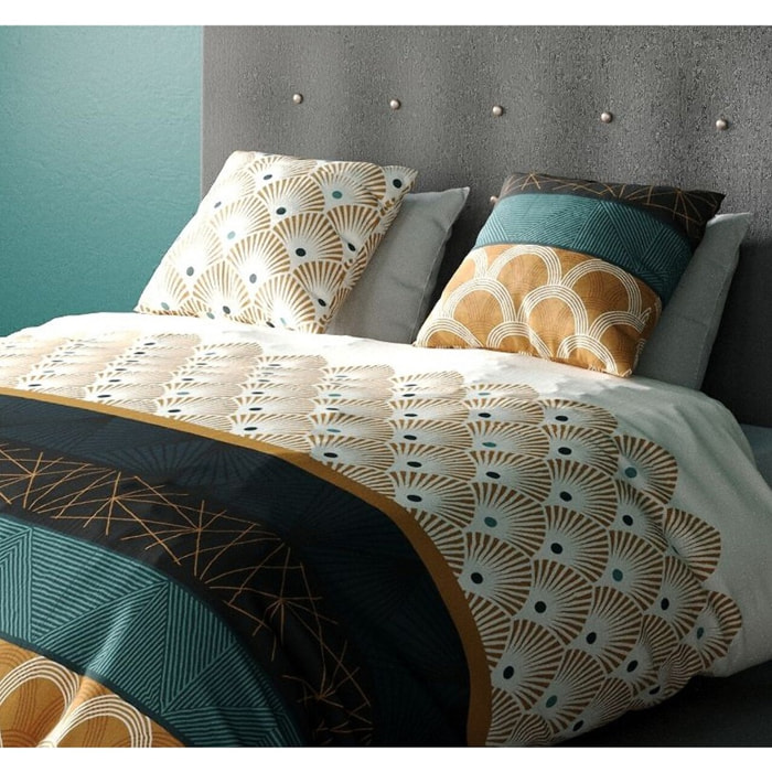 Parure housse de couette coton dore