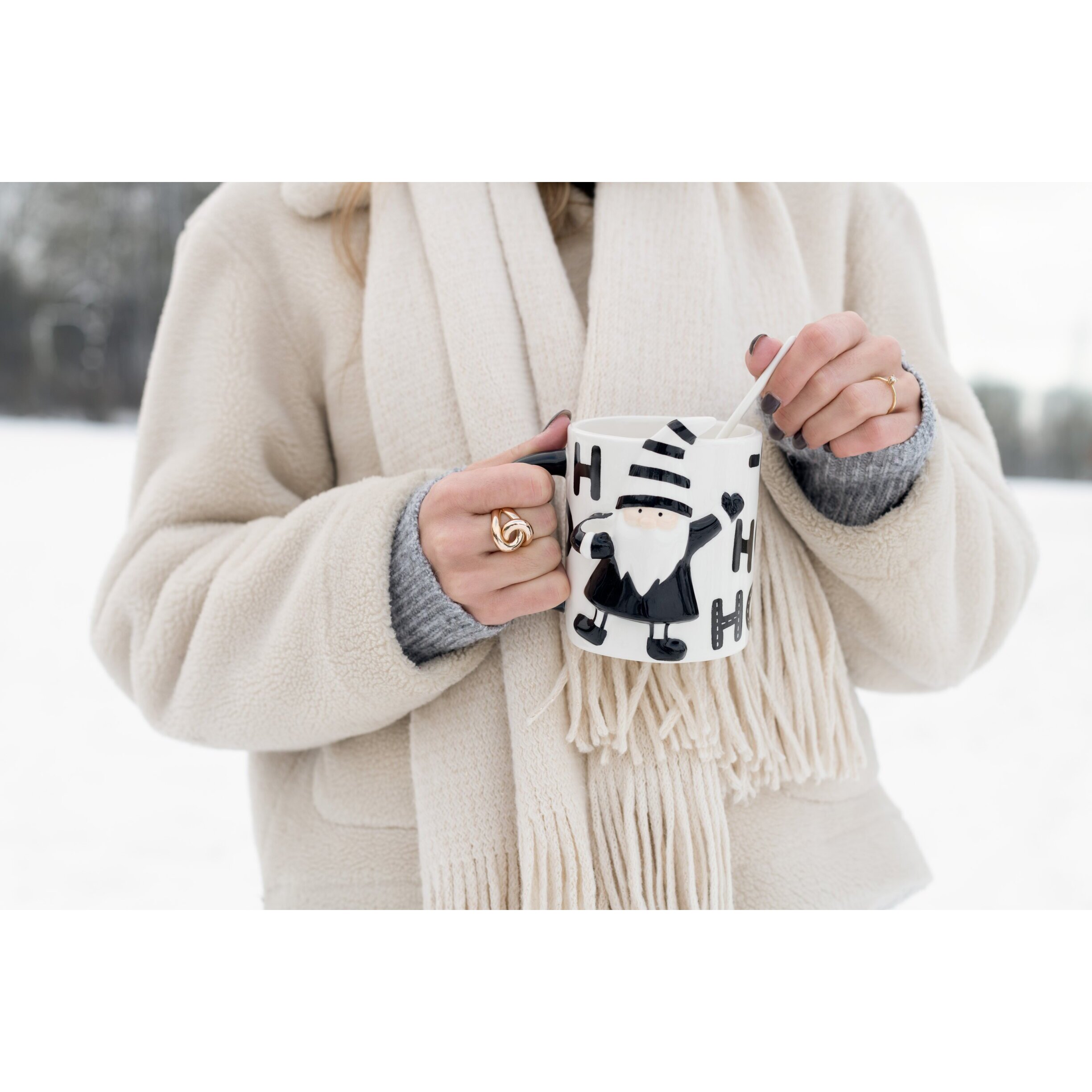 J-Line tasse + cuillière Père Noël Dolomite - céramique - blanc/noir
