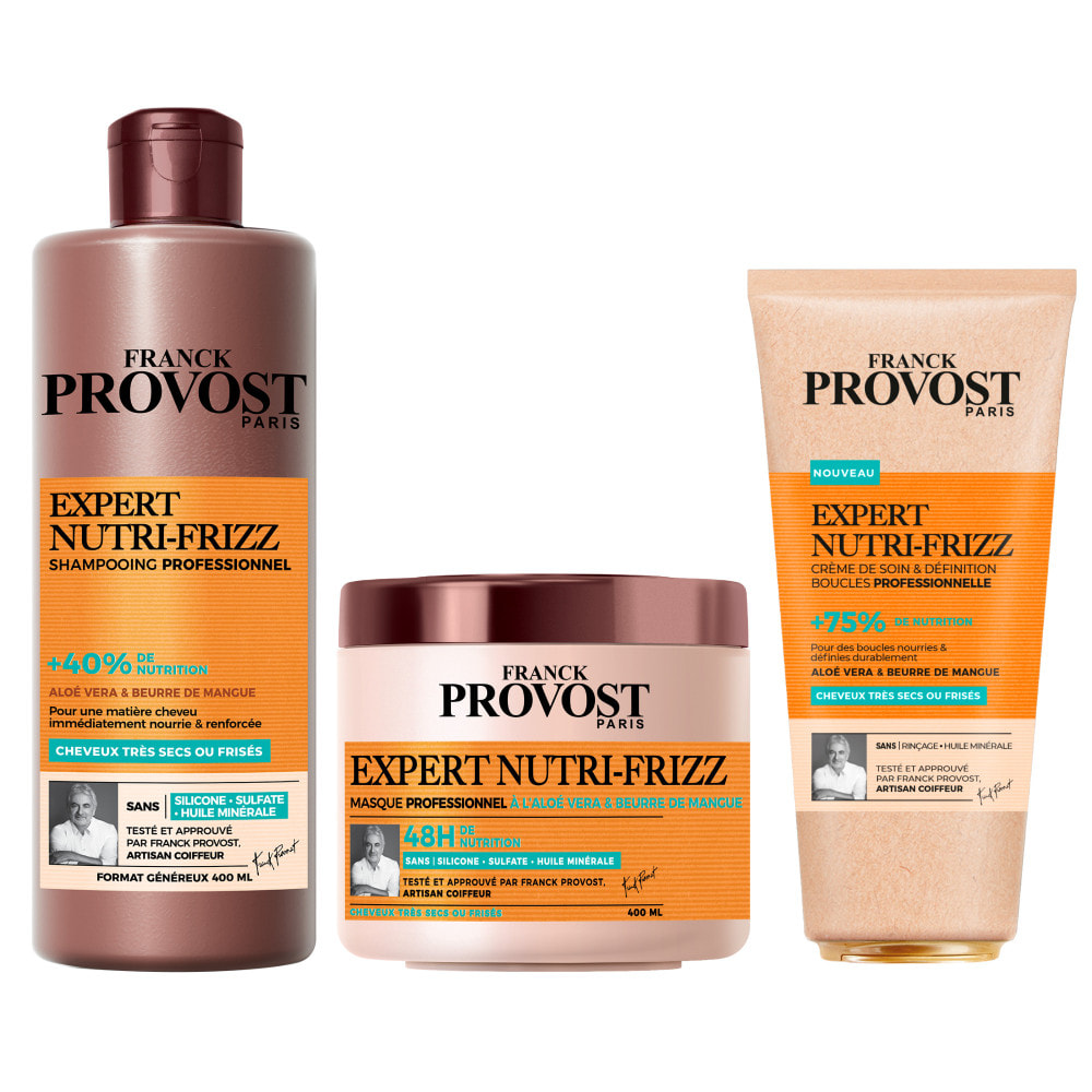 Franck Provost Expert Nutri-Frizz Coffret Shampooing, Masque et Crème de Soin et Définition Boucles Professionnelles Sans Silico
