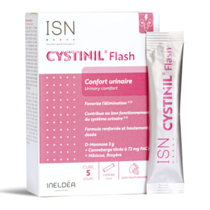 ISN - Cystinil Flash - Complément alimentaire à base de Cranberry, Hibiscus, Bruyère - Améliore le confort urinaire - Etui de 10 sticks - Cure 5 jours