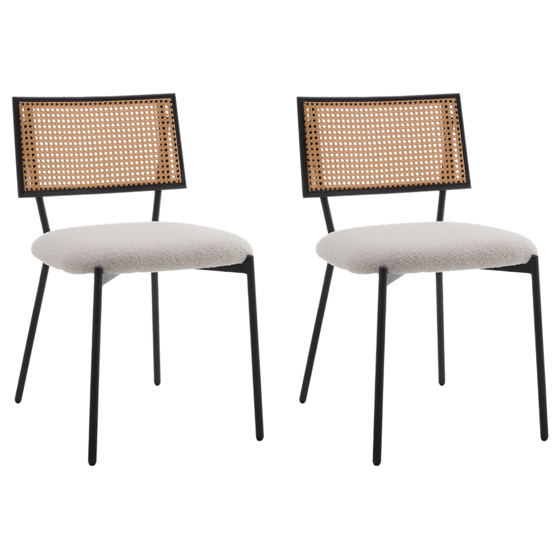 Luciano - lot de 2 chaises cannage - en tissu bouclette - Beige