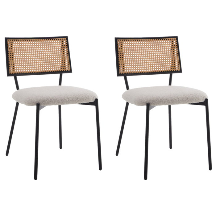 Luciano - lot de 2 chaises cannage - en tissu bouclette - Beige
