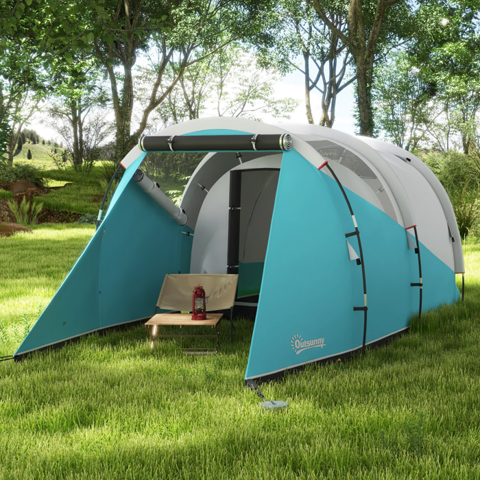 Tente de camping familiale 4-5 personnes - tente tunnel 2 portes fenêtres - dim. 4,6 x 2,6 x 1,9 m - bleu gris
