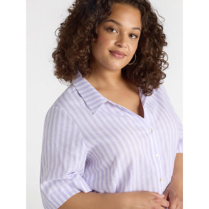 Fiorella Rubino - Camisa de rayas de lino y viscosa. - Violeta