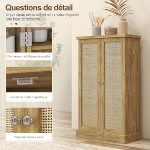 Armoire de cuisine rangement épices 2 portes 4 étagères 12 porte-épices dim. 60 x 30 x 104 cm rotin effet bois