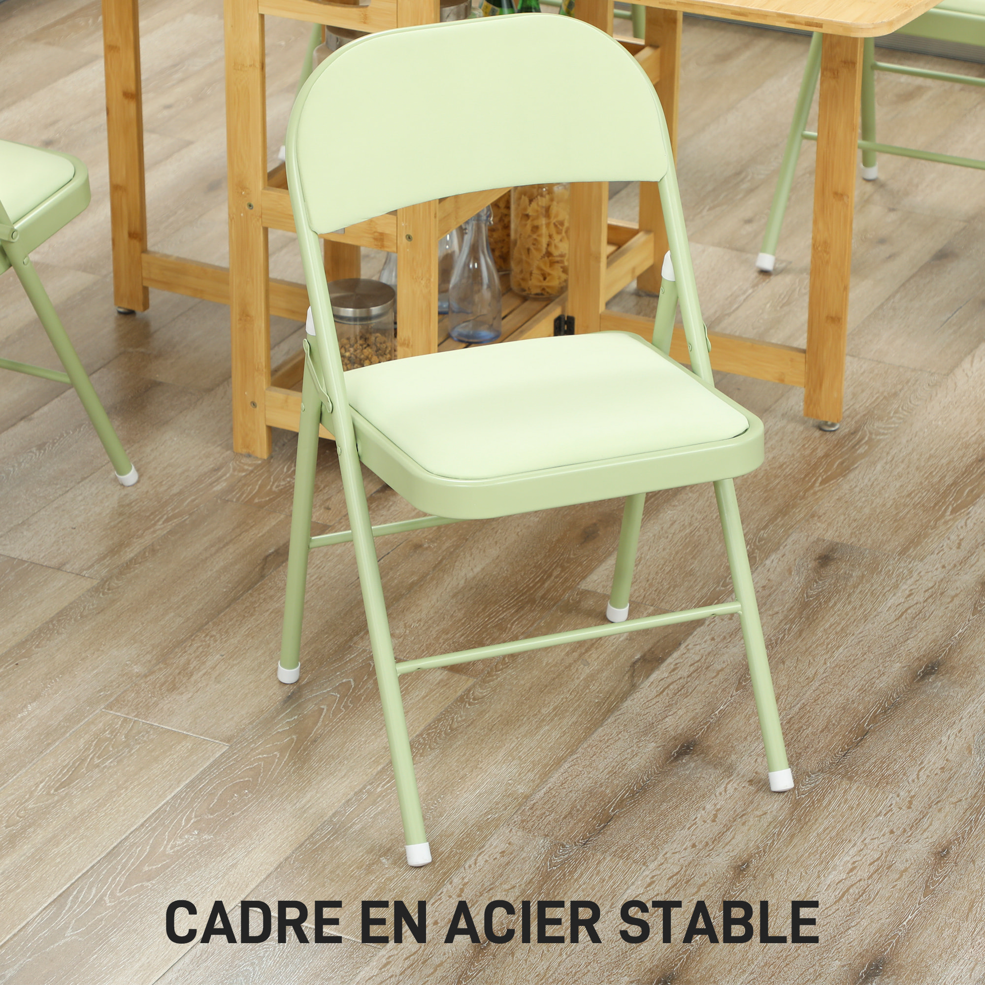Lot de 4 chaises pliantes assise dossier rembourrés acier velours vert