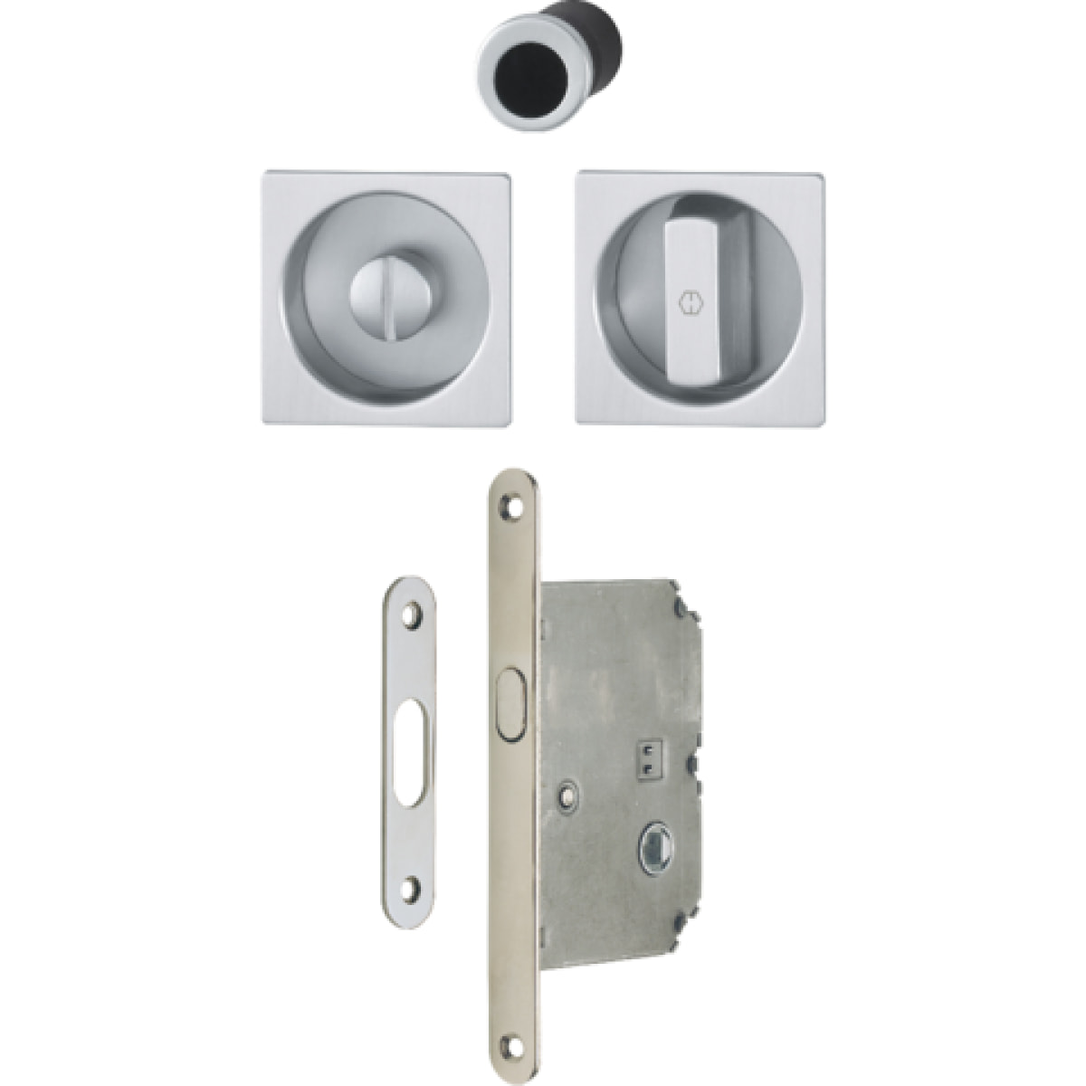 Serrure+cuvette+doigt 4920 WC HOPPE carrée pour porte coulissante - chromé satiné - 3948251