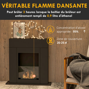 Cheminée bioéthanol design contemporain - brûleur 0,9 L - contrôle de flamme inclus - acier noir verre trempé