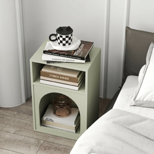 Juego de 2 Mesitas de Noche Modernas Mesillas de Noche Estrechas con 2 Compartimentos Abiertos Diseño en Forma de Arco Mesas Auxiliares para Salón Dormitorio 40x30x60 cm Verde Claro