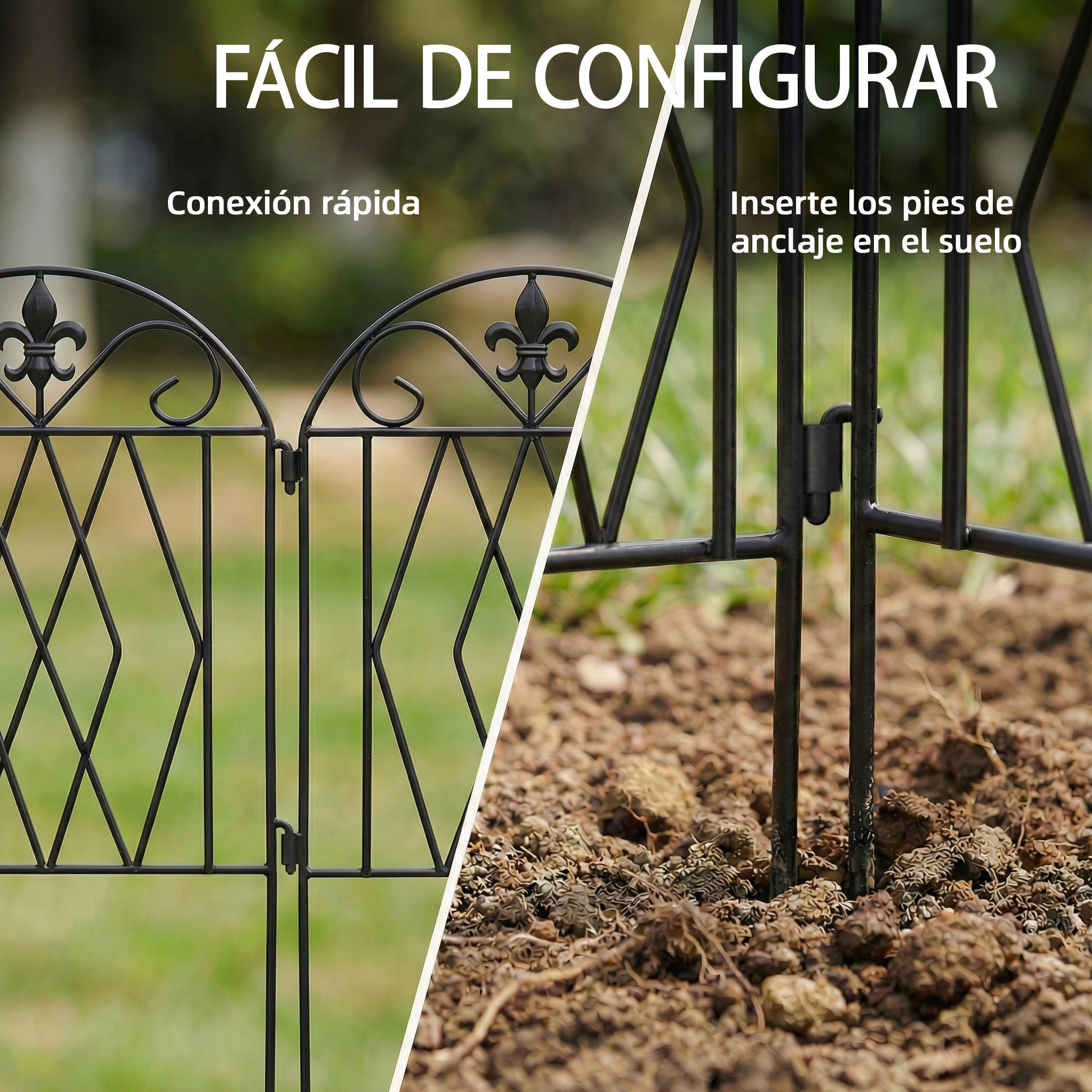 Set de 4 Vallas de Jardín de Metal, 125x56 cm, Vallas de Jardín Exterior Decorativas con Diseño Arqueado, Resistente y Fácil de Instalar, para Huerto, Patio, Terraza, Césped, Negro