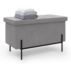 Banc coffre avec pieds noirs Loan en tissu gris 76cm