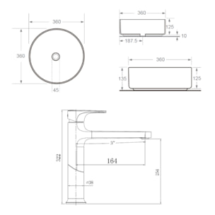 DARK mitigeur lavabo XL, or brossé + Ceramia PixL 36x12,5 cm vasque à poser, sans trop-plein, blanc brillant (SAT285PBZCEPX3636)