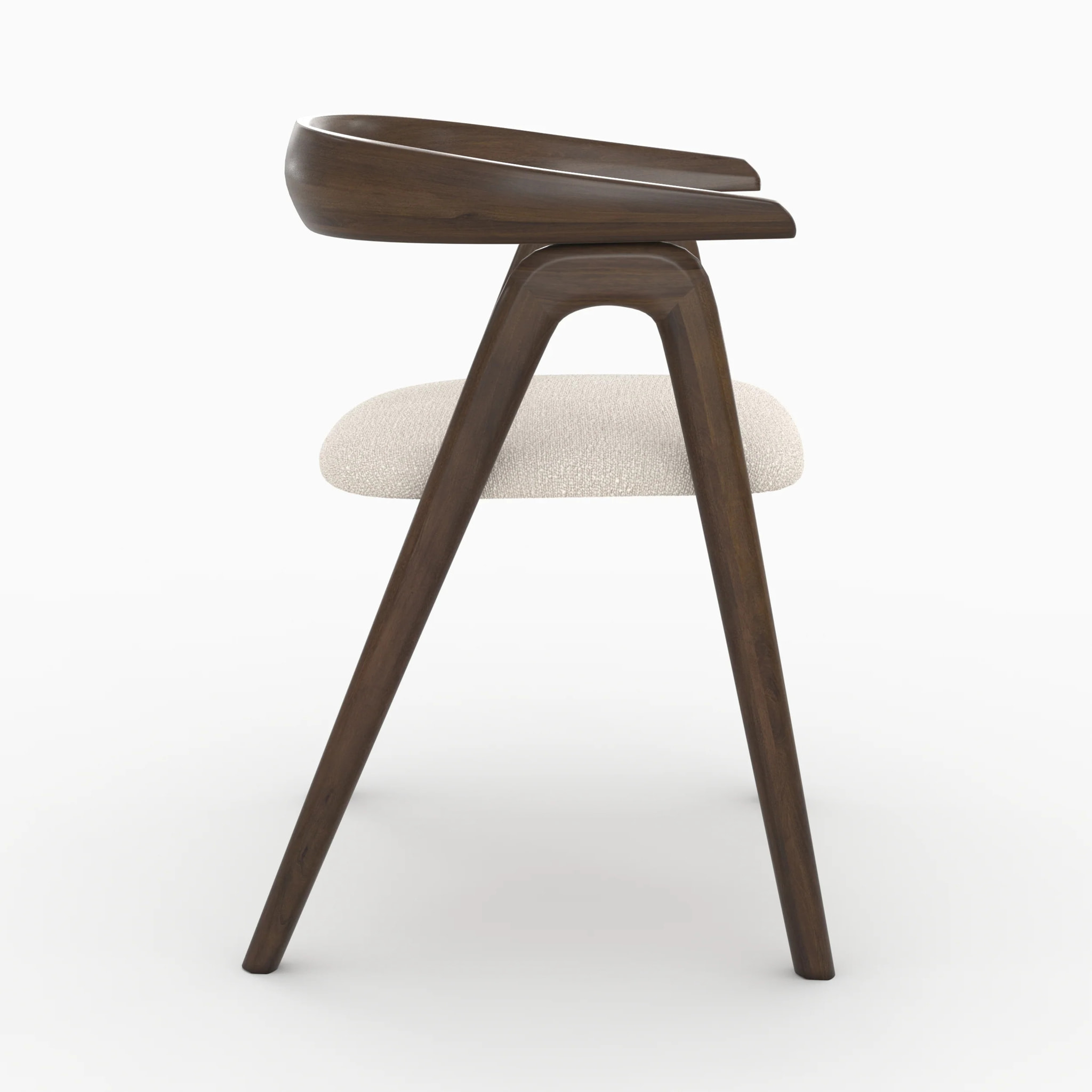 Chaise en bois d'hévéa foncé et tissu bouclé crème - Hawa