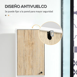 Armario Alto de Baño Columna Auxiliar de Baño con 2 Puertas y 6 Estantes para Ducha Aseo Dormitorio Estilo Moderno 31,5x30x169 cm Blanco y Roble