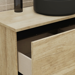 CONJUNTO DE BAÑO GLOOM | MUEBLE DE BAÑO SUSPENDIDO | 80 CM NATURE| DOS CAJONES | LAVABO SOBRE ENCIMERA | MUEBLE MONTADO | ALDAY