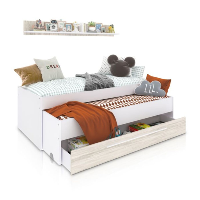 Cama doble juvenil con estante Nuit Blanco Artik (Blanco Mate) – Blanco Velho