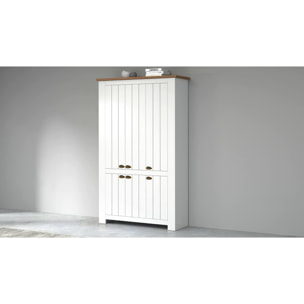 Scarpiera Dchristense, Porta scarpe salvaspazio a 6 ante, Armadio multifunzione da ingresso, 114x42h200 cm, Bianco e Rovere