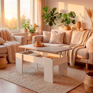 Tavolino Da Caffè Sollevabile Con Contenitore Tavolo Salvaspazio Piano Alzabile Soggiorno Salotto Vano Portaoggetti 100x69x57 Cm Bianco Grigio Cemento